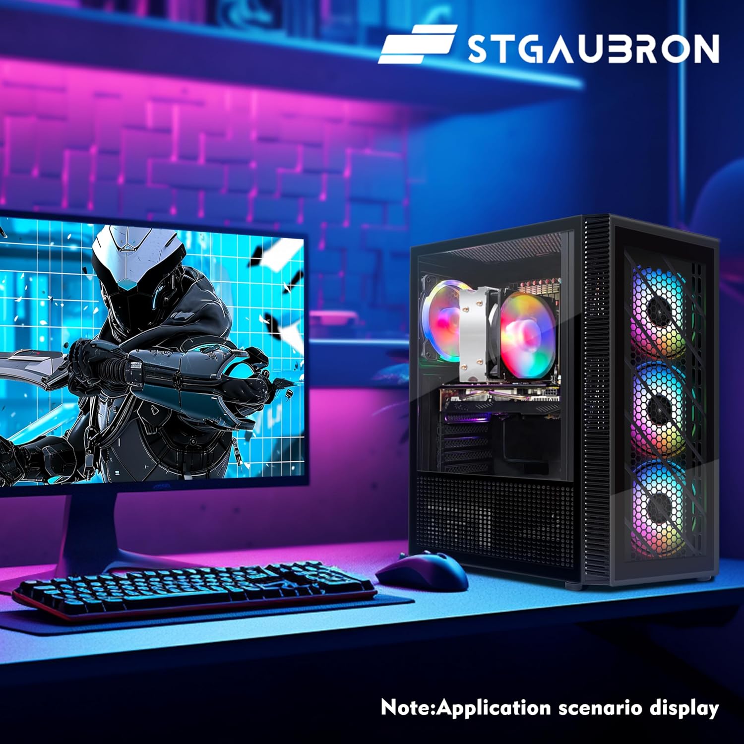 STGAubron Gaming Desktop PC, Intel Core I5 3.3Ghz up to 3.7Ghz, AMD Radeon RX 550 4G GDDR5, 16G Ram, 512G SSD, WiFi, BT 5.0, RGB Fan x 3, RGB Keybaord  Mouse, RGB Mouse Pad, W10H64