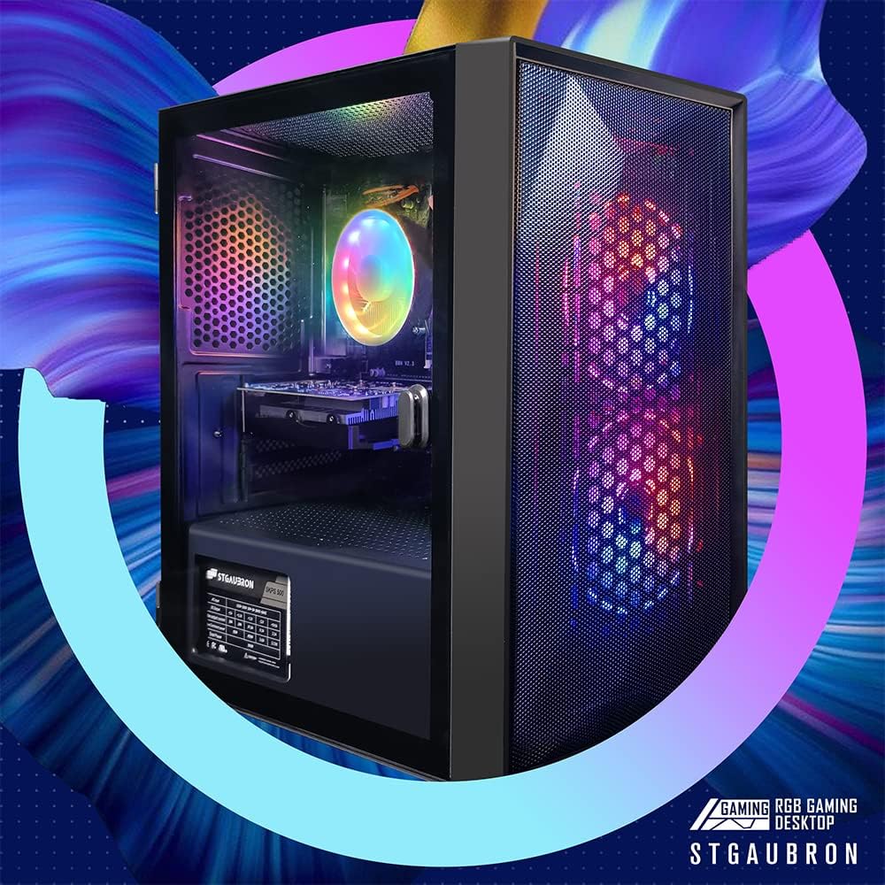 STGAubron Gaming Desktop PC, Intel Core I5 3.3Ghz up to 3.7Ghz, AMD Radeon RX 550 4G GDDR5, 16G Ram, 512G SSD, WiFi, BT 5.0, RGB Fan x 3, RGB Keybaord  Mouse, RGB Mouse Pad, W10H64