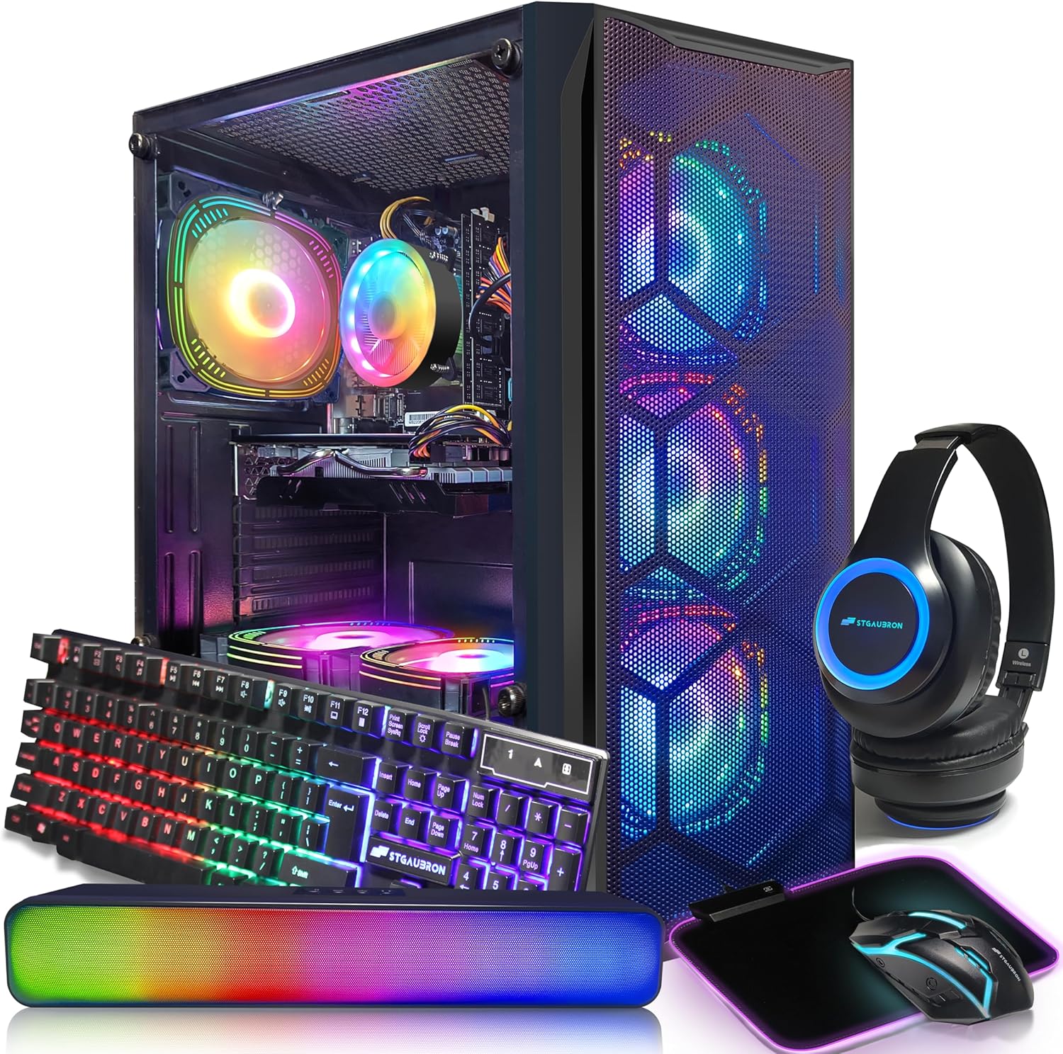 STGAubron Gaming Desktop PC, Intel Core i7 3.4G up to 3.9G, 16G DDR3, 1T SSD, Radeon RX 580 8G GDDR5,600M WiFi,BT 5.0,RGB Fan x 6,RGB KeyboardMouseMouse Pad,RGB BT Sound Bar,RGB BT Gaming Mic,W10H64