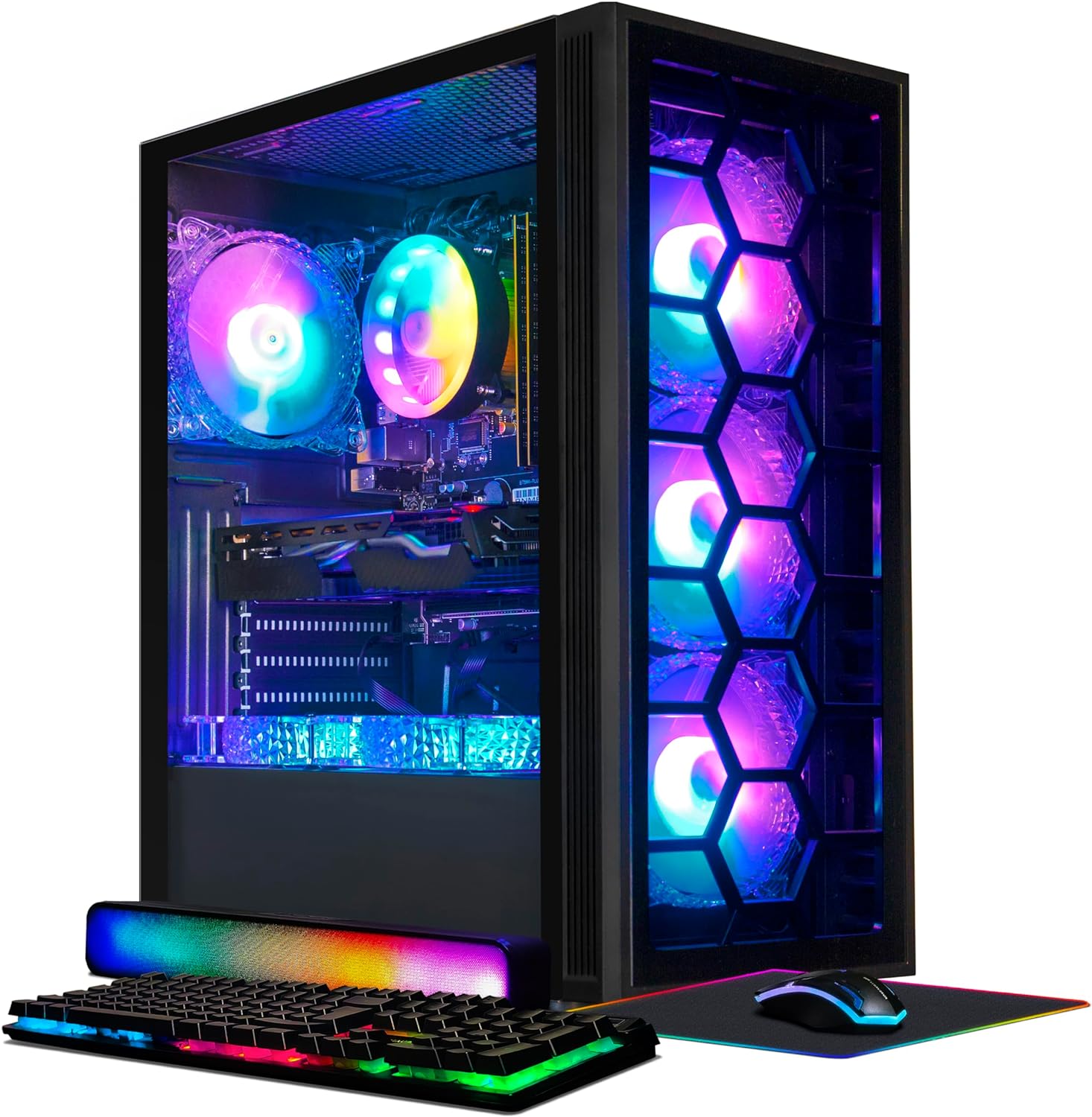 STGAubron Gaming Desktop PC, Intel Core i7 3.4G up to 3.9G, 32G RAM, 1T SSD, GeForce GTX 1660 Super 6G GDDR6, 600M WiFi, BT 5.0, RGB Fan x 6, RGB KeyboardMouseMouse Pad, RGB BT Sound Bar, W10H64