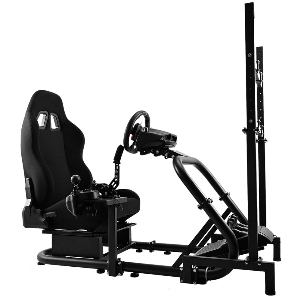 Supllueer Racing Sim Cockpit with Ergonomic SeatMonitor Stand Fit for Logitech/Fanatec/Thrustmaster G27 G923 G920,50mm Large Round Tube Driving Simulator Stand, No Steering Wheel/Shift/Pedal/TV