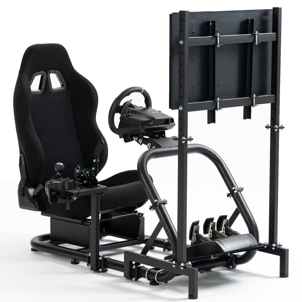 Supllueer Racing Sim Cockpit with Ergonomic SeatMonitor Stand Fit for Logitech/Fanatec/Thrustmaster G27 G923 G920,50mm Large Round Tube Driving Simulator Stand, No Steering Wheel/Shift/Pedal/TV