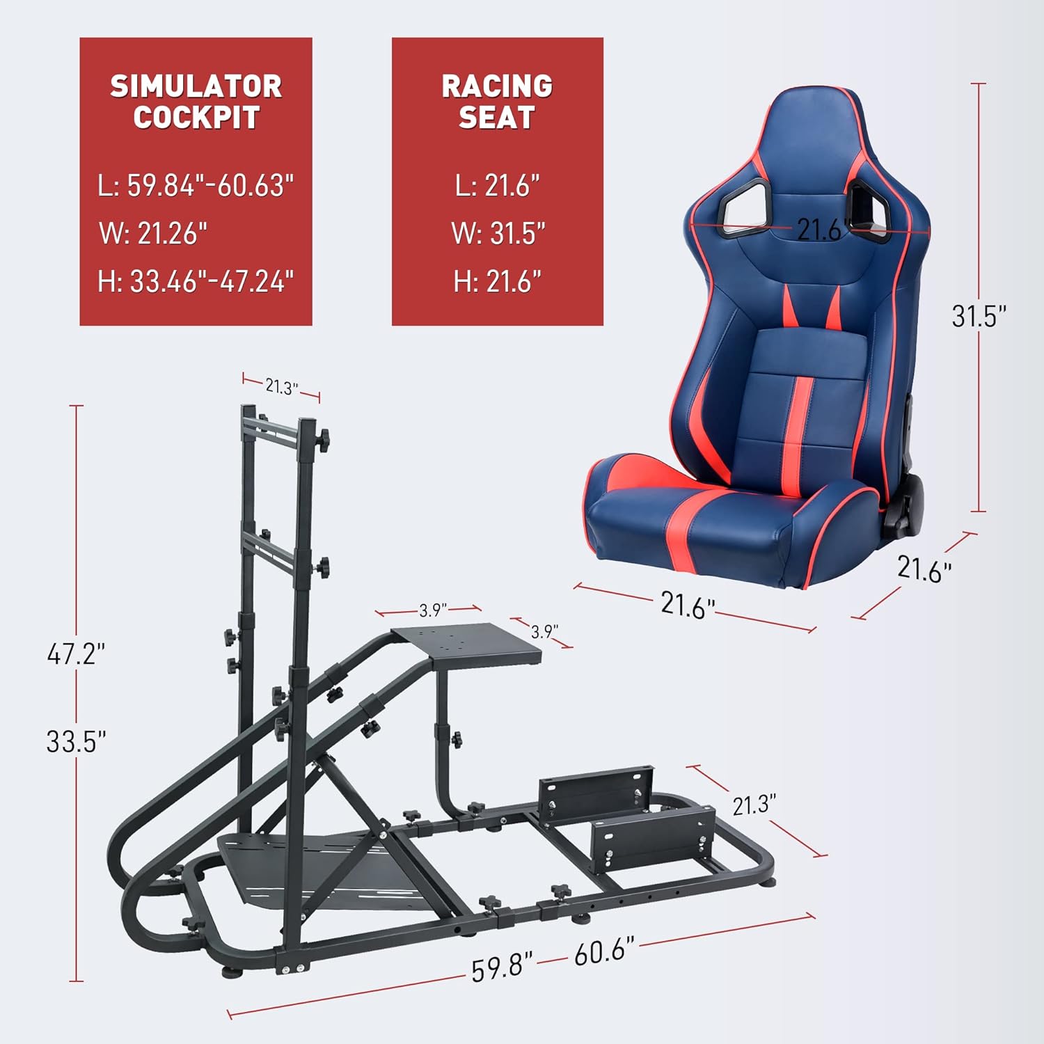 WTRAVEL Racing Simulator Cockpit with Adjustable Wheel Stand and Racing Seat for All Logitech G920|G25|G27|G29| Thrustmaster | Compatible with Xbox One, PS4, PC Platforms (Blue+Red)