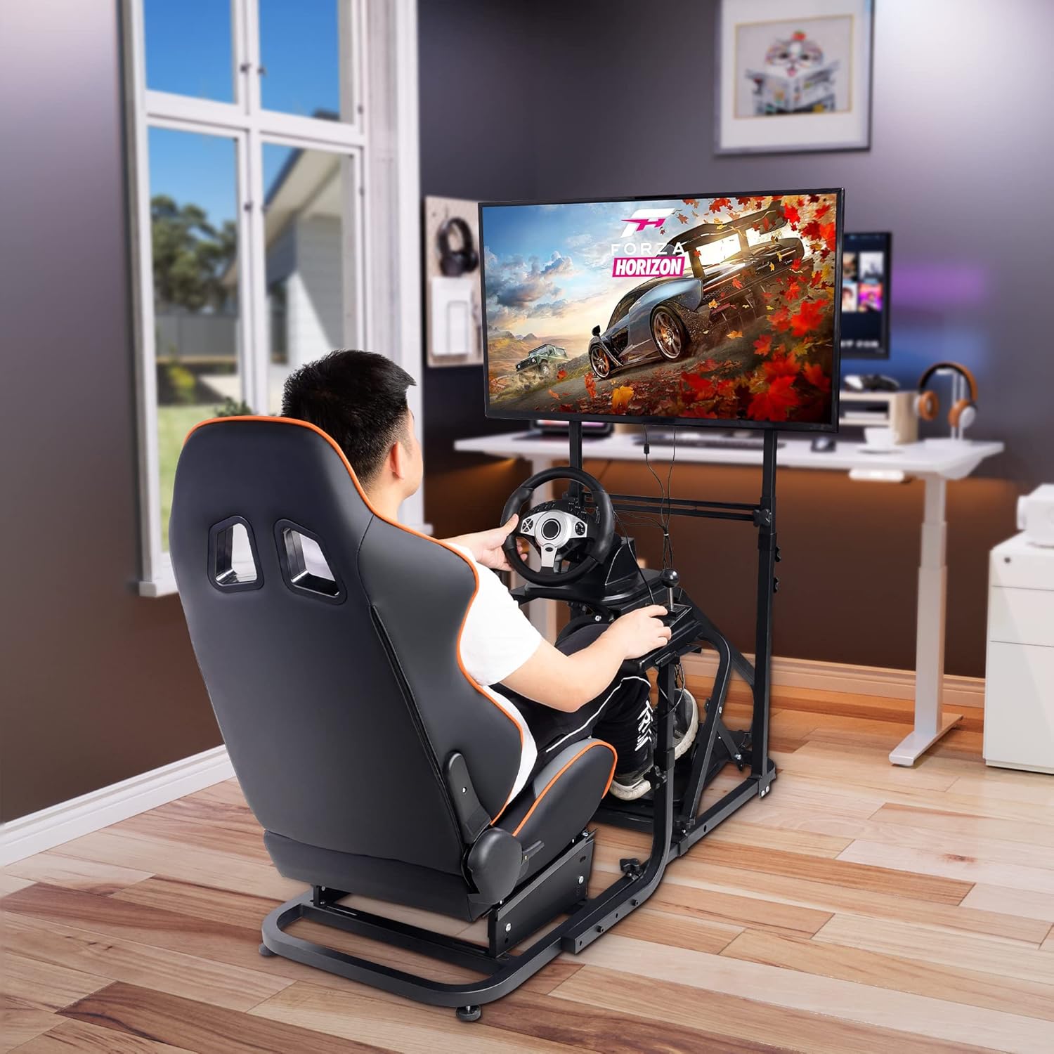 WTRAVEL Racing Simulator Cockpit with Adjustable Wheel Stand and Racing Seat for All Logitech G920|G25|G27|G29| Thrustmaster | Compatible with Xbox One, PS4, PC Platforms (Blue+Red)