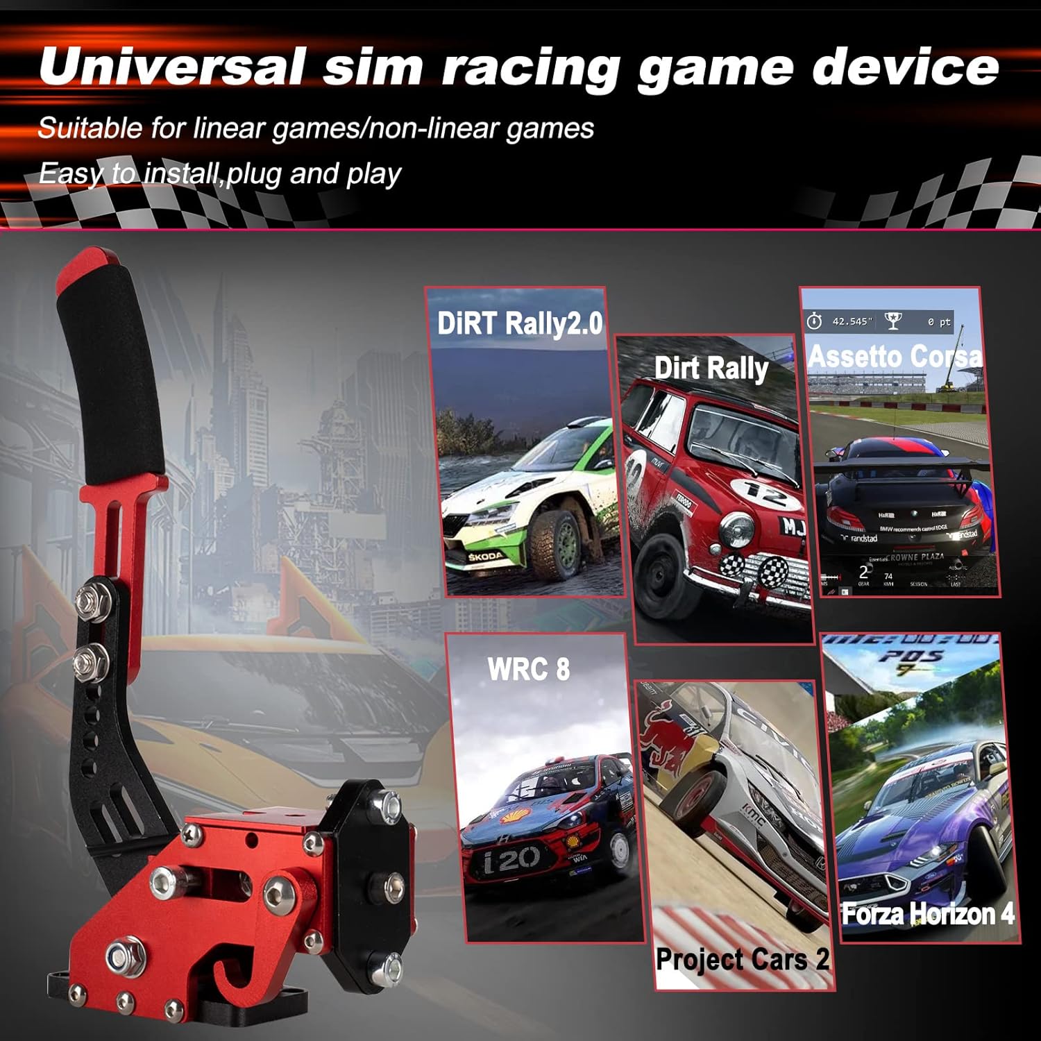 XSLOER USB Handbrake 14 Bit Linear Car Racing SIM Professional Drift PC Handbrake for Win Compatible with Logitech G20 G27 G29 G290 Universal Drift Rally Racing Games Purple 1PC